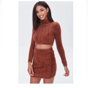 Fuzzy crop top and mini skirt set new